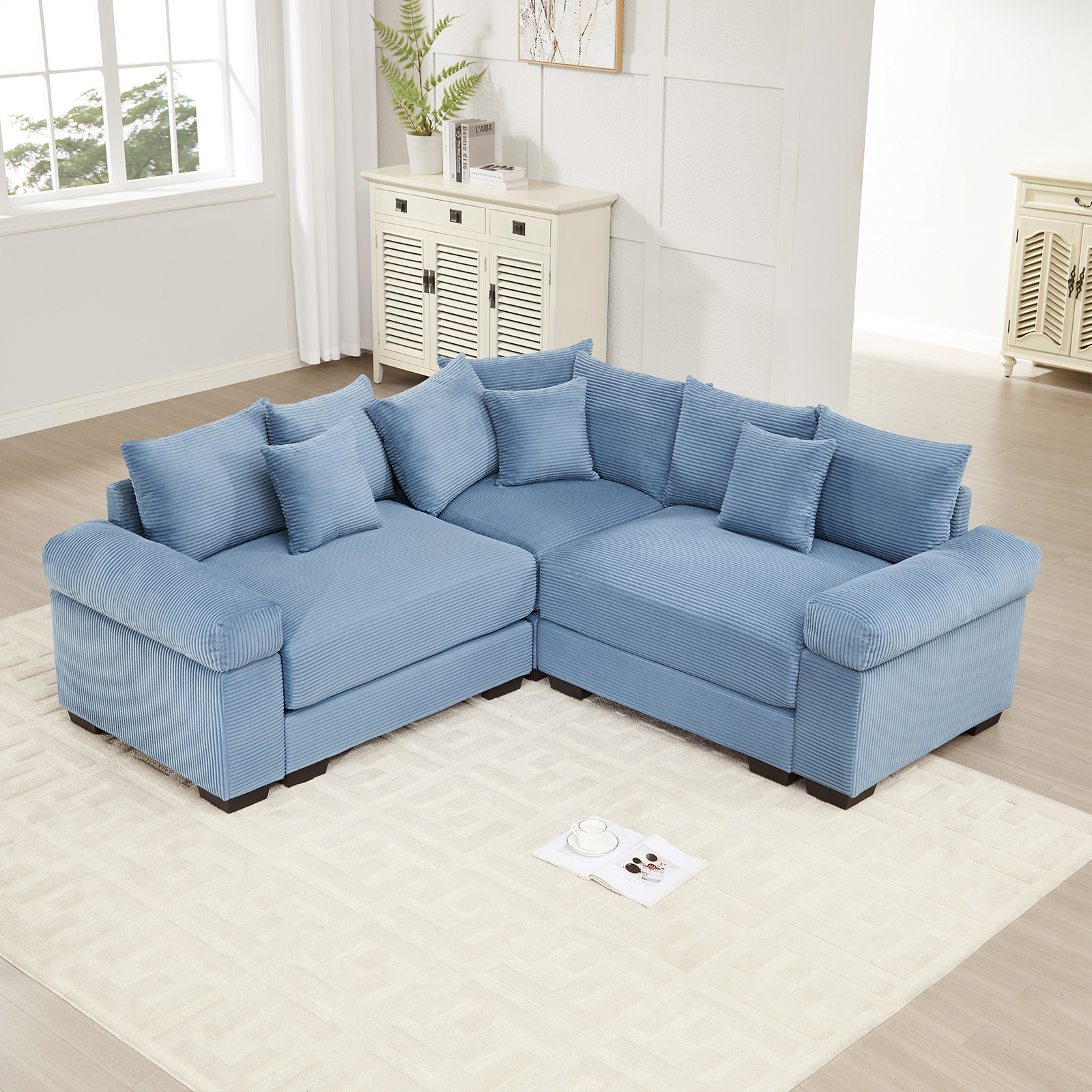 79" Modern Corduroy Sectional Couches for Living Room, Comfortable Corner Couch Sofa, Blue 2 Seater Corner Couch for Flexible Layout, Muebles para la Sala, Oversized Sofa Set