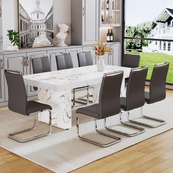 79" Modern Faux Marble Dining Room Table Sets for 10,11 Piece Kitchen Dining Table and Chairs Set- Gather in Style and Comfort