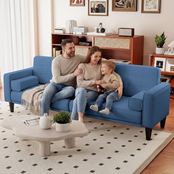 79" Modern Loveseat Sofa 3 Seat Oversized Linen Couch Removable Washable Cover for Living Room Blue