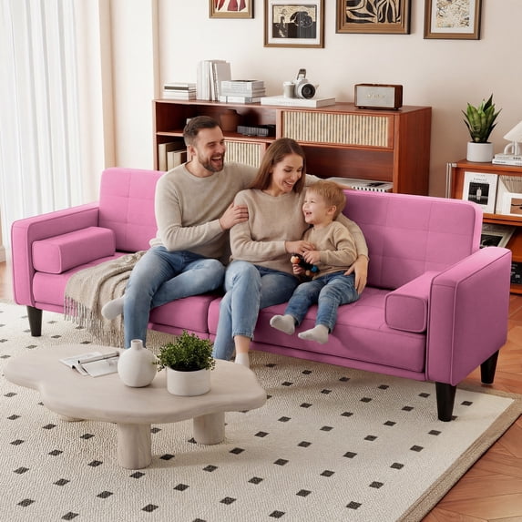 79" Modern Loveseat Sofa 3 Seat Oversized Linen Couch Removable Washable Cover for Living Room Pink
