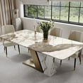 thumbnail image 1 of POVISON-79"Modern Luxury Gold Rectangular Dining Table for 6, Glossy Sintered Stone Tabletop, White and Gold Z-shaped Stainless Steel Base, 1 of 8