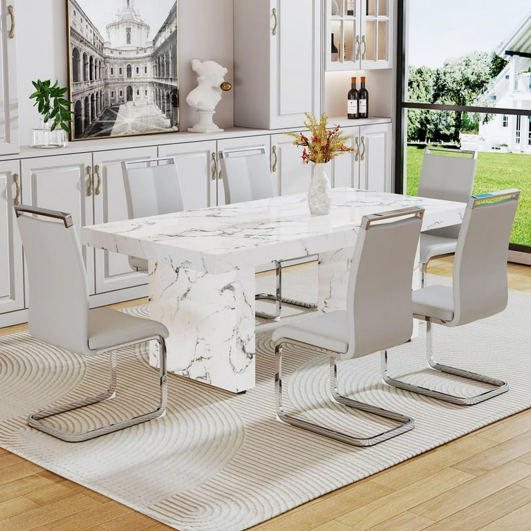 79 Modern Marble Dining Room Table Sets for 6 7 Piece Kitchen Dining Table and Chairs Set Gather in Style and Comfort Walmart