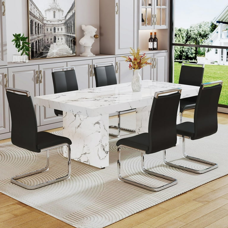 Marble dining table set 7 piece discount