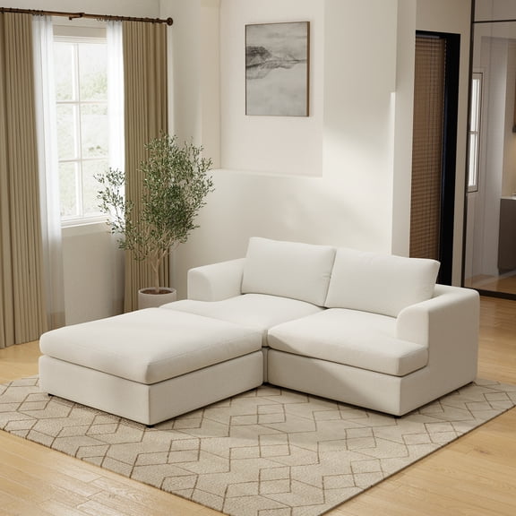 Sdorens 79" Modular Sectional Couch,2-Seater Cloud Couch with Removable Washable Covers,Sectional Sofa for Living Room Apartment,White
