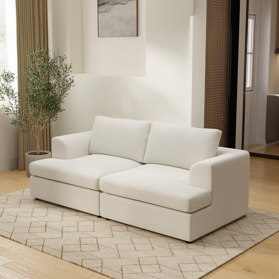 79" Modular Sectional Couch,2-Seater Cloud Couch with Removable Washable Covers,Sectional Sofa for Living Room Apartment,White