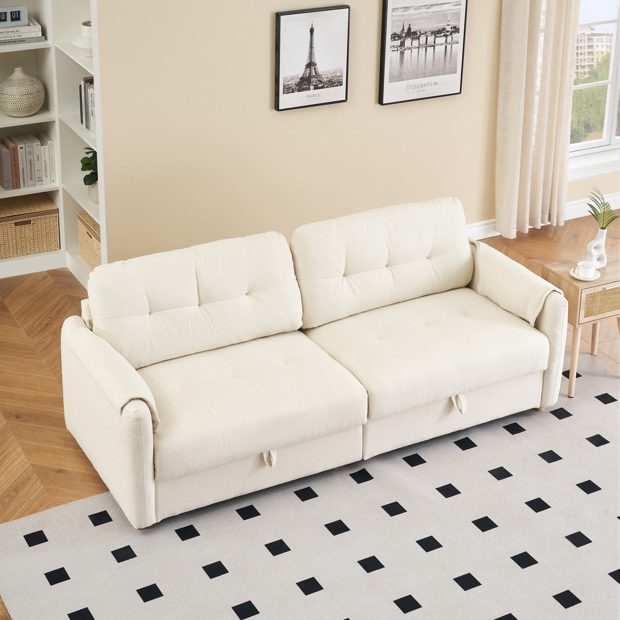 79" Multi-functional Storage Loveseat Sofa Couch,Teddy Upholstered 3 Seat Sofa for Living Room,Bedroom,Office,Beige