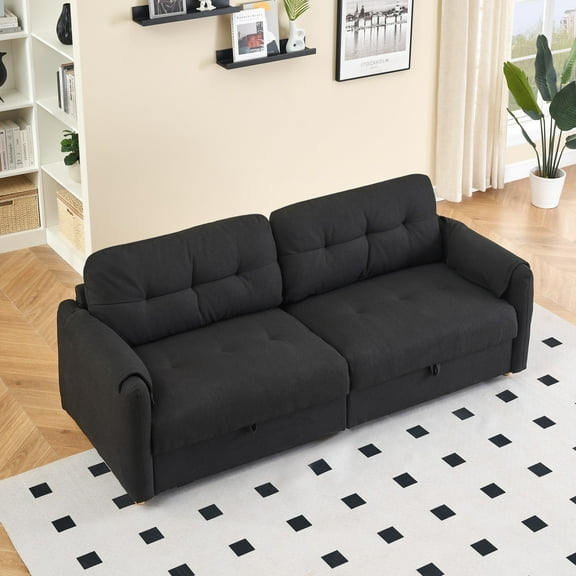 79" Multi-functional Storage Loveseat Sofa Couch,Teddy Upholstered 3 Seat Sofa for Living Room,Bedroom,Office,Black