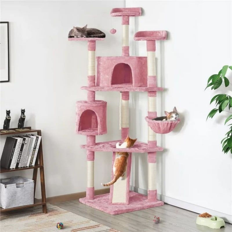 Pink 79'' Multilevel Cat Tree Condo with Sisal Scratching Posts