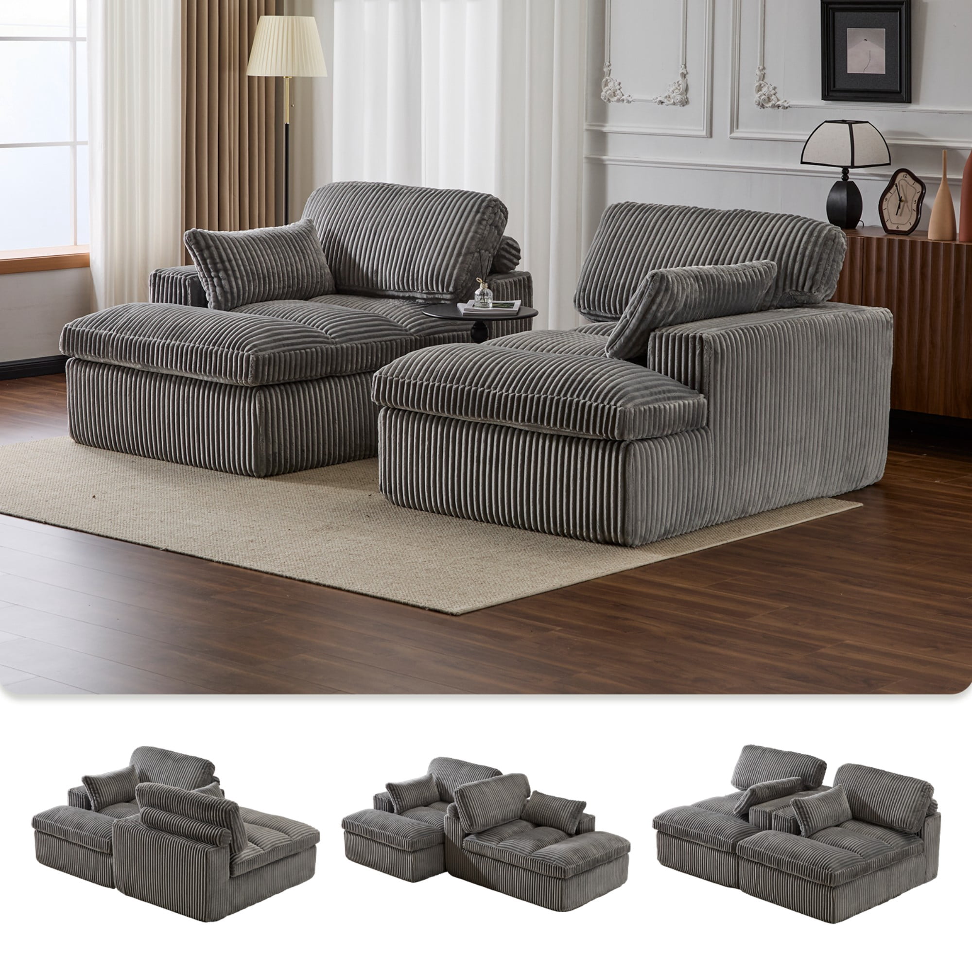 79" Oversized Sleeper Sofa Bed,Upholstered Sectional Sleeper Sofa Bed,Corduroy Sofa Bed Reading Chair for Living Room,Grey