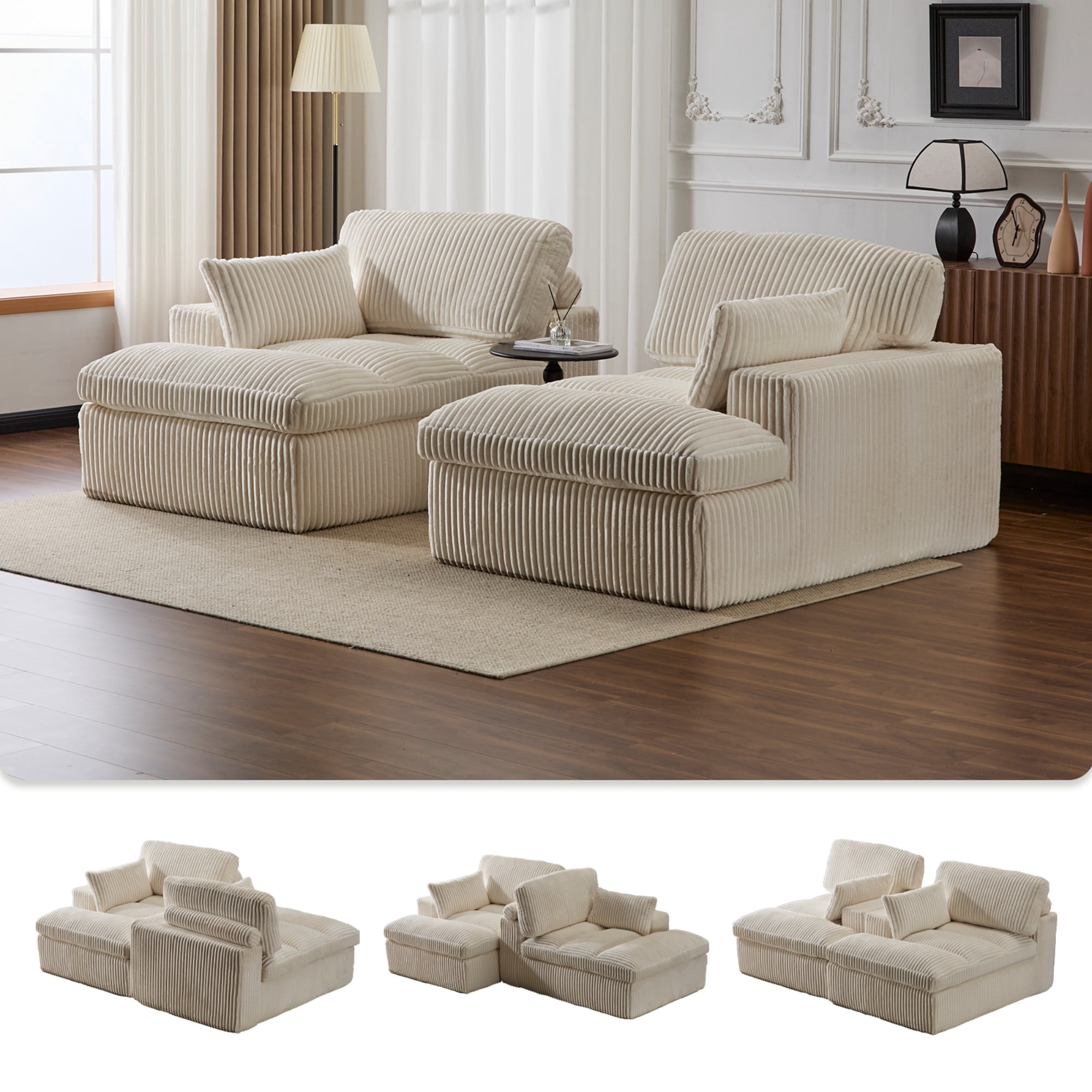 79" Oversized Sleeper Sofa Bed,Upholstered Sectional Sleeper Sofa Bed,Corduroy Sofa Bed Reading Chair for Living Room,White