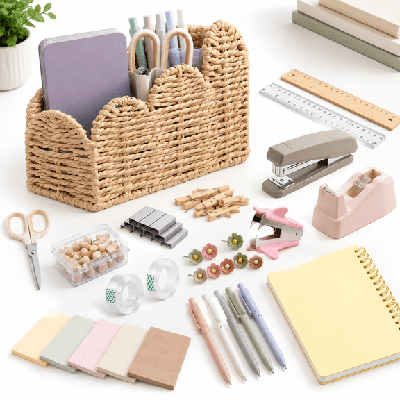 79 Pack Boho Desktop Organizer Set Woven Pen Holder Office Supplies Kit