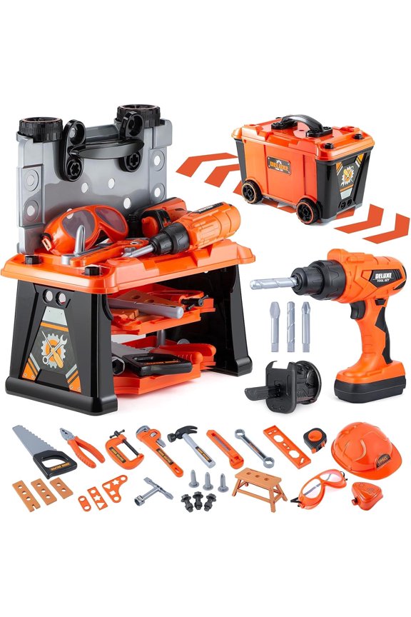 79 Pcs Kids Toy Tool Bench Transformable Construction Workbench Orange