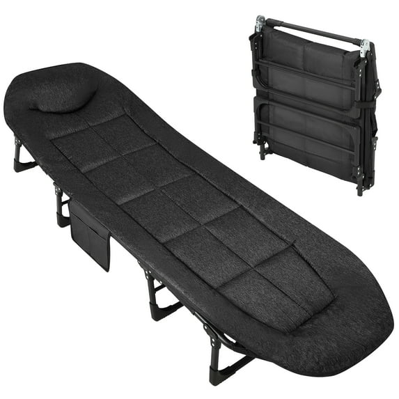 79" Portable Folding Bed with Cushion and Pillow, Camping Cot for Adults with Supports 500 Lbs, Lightweight Tent Cot for Patio Beach Indoor Outdoor