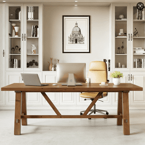 79" Solid Wood Executive Desk, Large Rustic Home Office Computer Desk, Farmhouse Writing Table for Workstation & Study Room, Extra-Long Wood Desktop