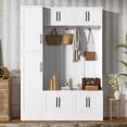 thumbnail image 1 of Modern Hall Tree, 79 Inch Tall, 4-in-1 Entryway Bench with Shoe Storage, 6 Cabinets, 4 Coat Hooks, Adjustable Shelf, White, 1 of 22