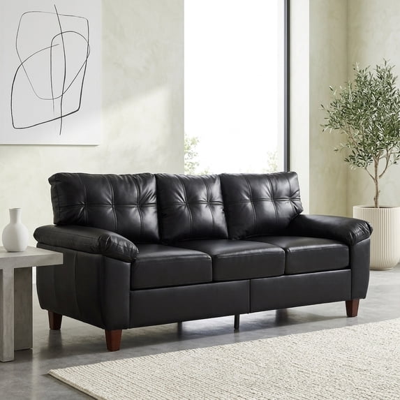 79" Three-Seater Faux Leather Sofa with Hidden Storage, Black