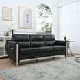 thumbnail image 1 of 79" Three-Seater Sofa, Modern PU Large Sofa Furniture, Upholstered Single Couch with Solid Wood Legs and Wide Armrest for Bedroom, Apartment, Home, Office, Living Room, Black, 1 of 9