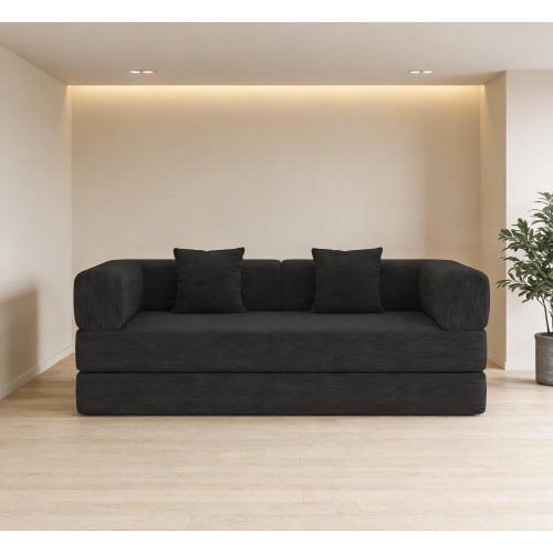 79" Versatile Convertible Sofa Bed, Adjustable Fabric Pull-Out Sleeper Sofa with Stable Frame, Queen Size Fabric Pull-Out Sofa Bed with Breathable Fabric for Living Room Studio, Black