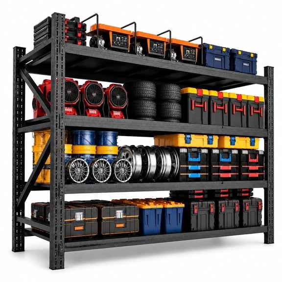 79"W x 24"D x 75"H Heavy-Load Metal Storage Shelving, 7000 LBS Capacity Industrial Adjustable Rack for Garage & Warehouse, Black
