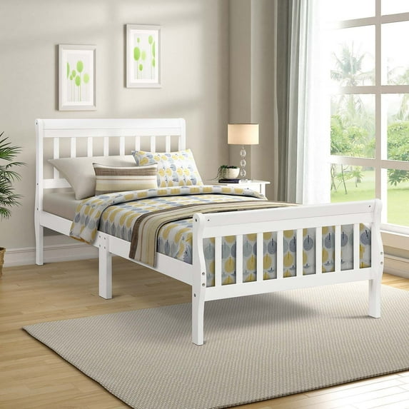 79-Inch Wood Platform Twin Bed Frame with Headboard and Mattress Foundation