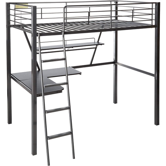 79" X 42" X 72" Silver And Black Metal Tube Loft Bed With Desk