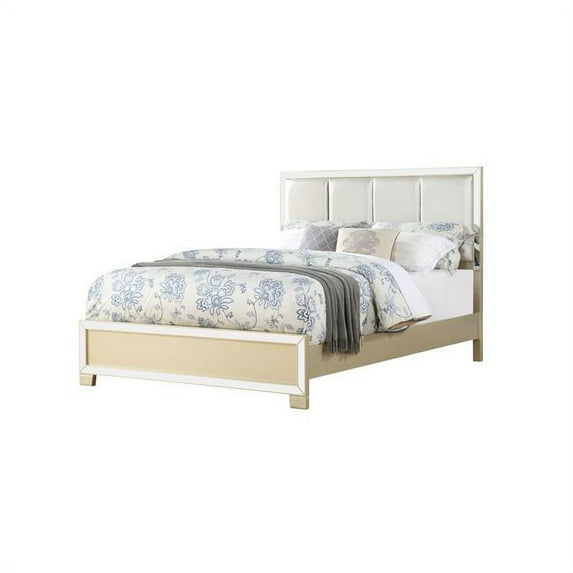 79" X 86" X 51" Pu Champagne Wood Mirror Upholstered (Hb) Veneer Eastern King Bed