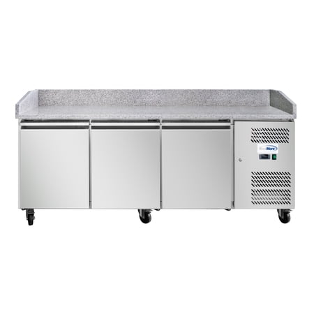 79 in. Three-Door Commercial Granite Top Refrigerated Pizza Prep Counter in Stainless-Steel (KM-RPPS-3D79-GRT)