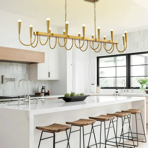 79-inch Luxury Gold Chandelier, 14-Light Modern Farmhouse Pendant Light for Large Dining Room, Kitchen Island, Adjustable Brass Ceiling Fixture