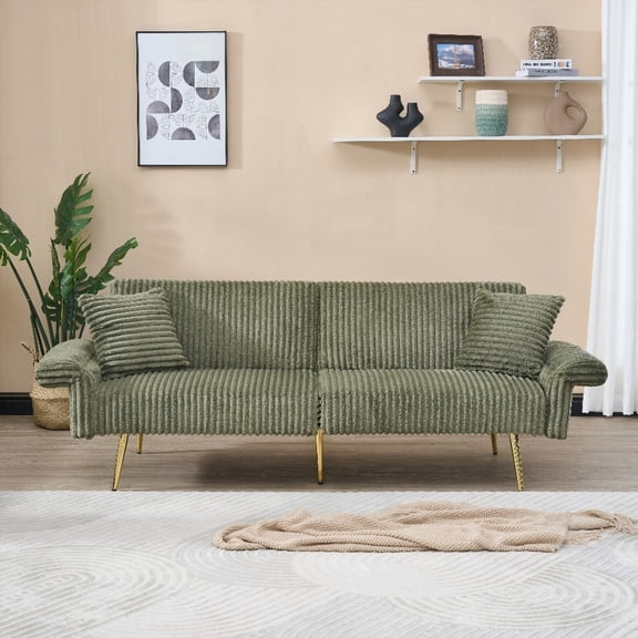 Modern Corduroy 79-inch Sofa Bed for Living Rooms - Foldable with Folding Armrests