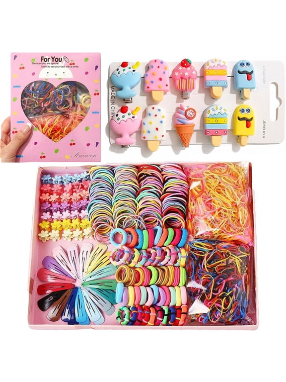 790 PCS Girls Hair Accessories Kit - Toddler Snap Clips, Colorful Ties & Loops for Baby, Kids, Teens