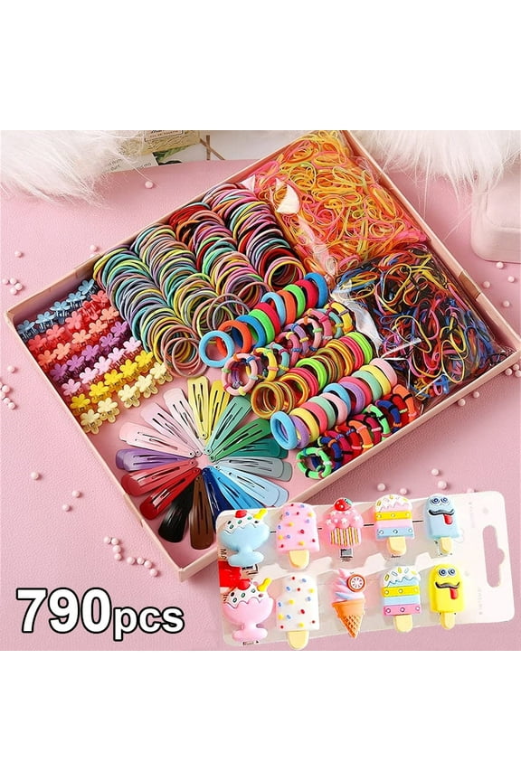 790 PCS Hair Accessories Set Colorful Hair Clips Ties Elastic Bands for Girls, Toddlers, Kids, Teens