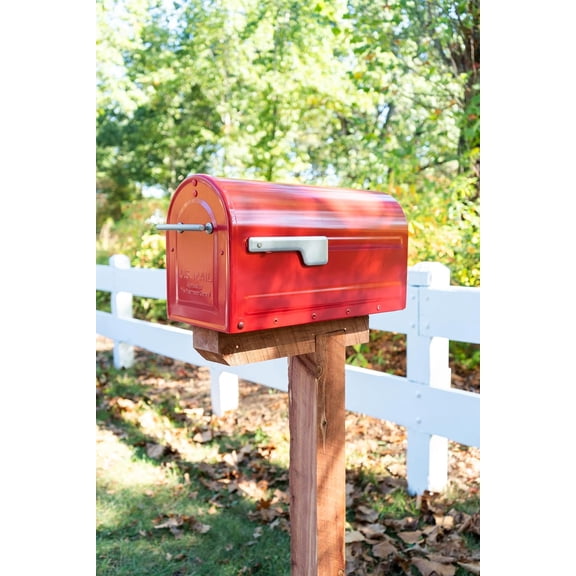 7900-7R-SR Boulder Post Mount Metal Mailbox, Red