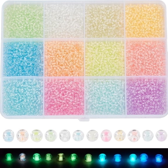 7920Pcs Seed Bead Glass 2mm Glow in The Dark Bead Luminous Transparent Glass Round Seed Beads Glass Seed Bead Spacer Loose Beads