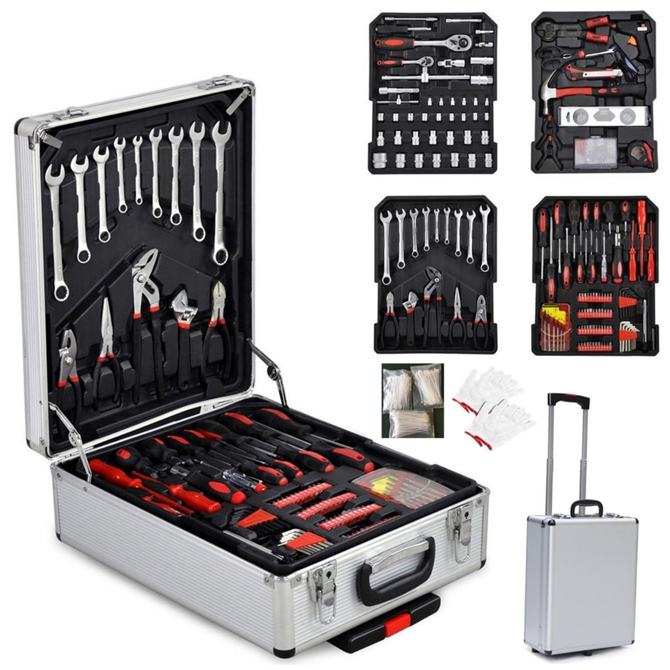 799 PCS Aluminum Trolley Case Tool Set for Men, Kit Box Tool Set for Home, Home Mechanic Toolbox with Plastic Toolbox Storage Case