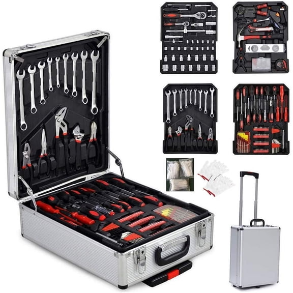 799 Pieces Sturdy Tool Set with Rolling Wheels Aluminium tool Chest Box, Household Tool kit Mechanic case perfect for home/Garage