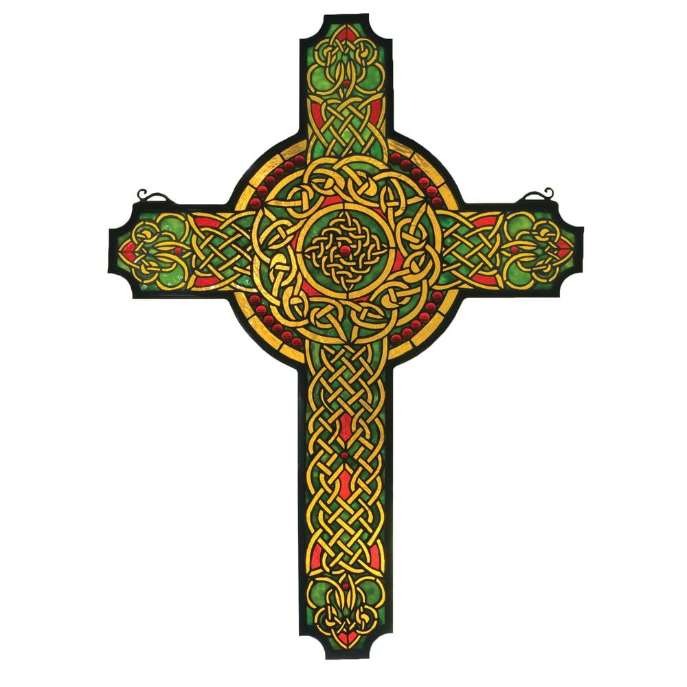 Multi-color Jeweled Celtic Cross Stained Glass Window Panel