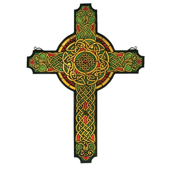 79986 Meyda 25"W X 34"H Jeweled Celtic Cross Stained Glass Window