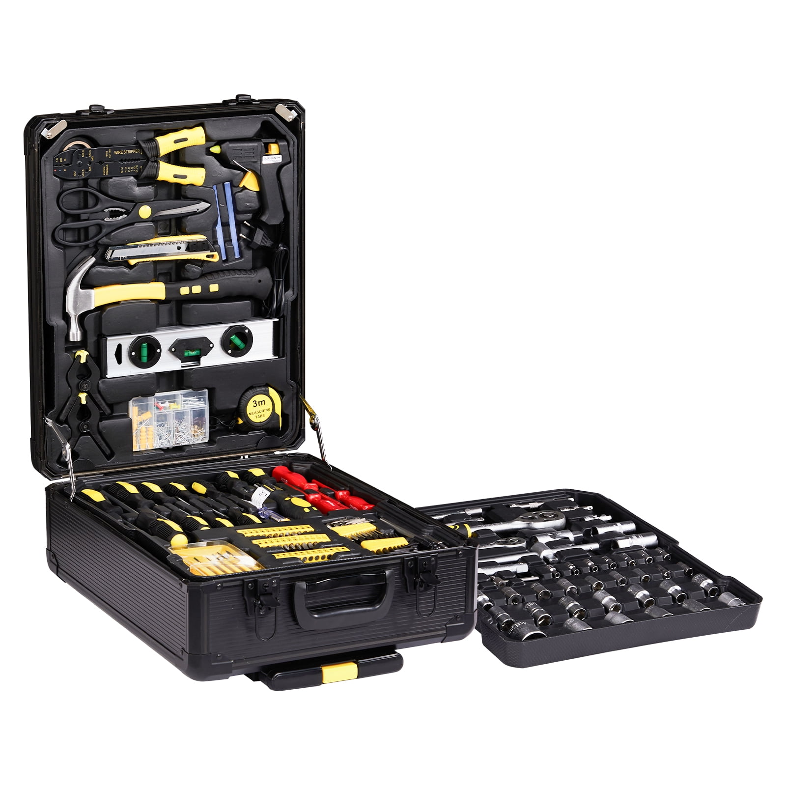 799pcs Aluminum Trolley Case Tool Set  House Repair Kit Set, Household Hand Tool Set Black Yellow