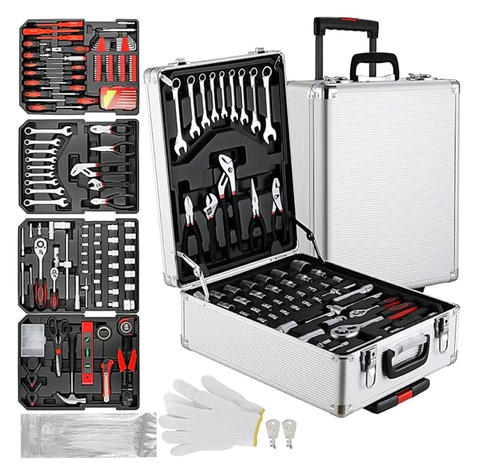 799pcs Mechanic Tool Set with Aluminum Trolley Case,Home Repair Tool kit,Complete Tool Box Set for Home,Automotive,Dorm,Garage