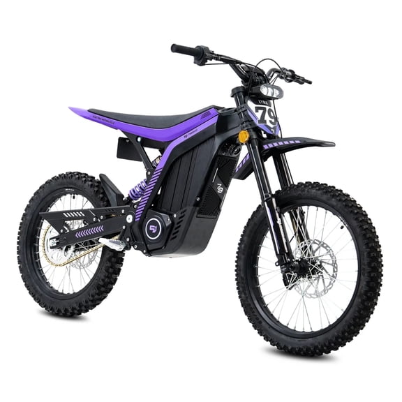 79BIKE Lynx Adult Off-Road Electric Motorcycle - 12000W Peak, 72V 40Ah Battery, 56 MPH, 75 Miles, 19-Inch Front/18-Inch Rear Tires, Black-Purple