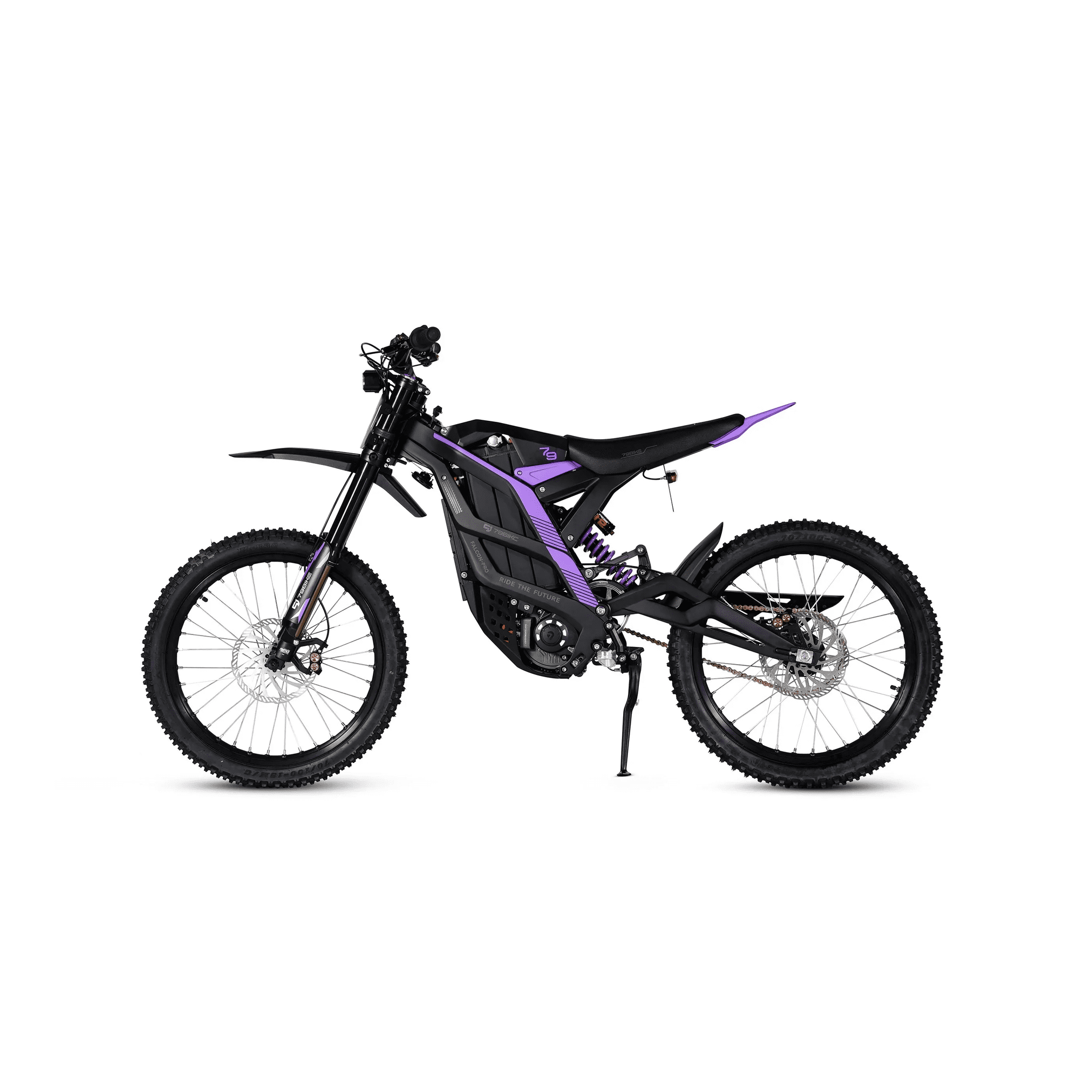 79Bike Falcon Pro Electric Dirt Bike for Adults, 10000W Motor, 72V/35Ah, 56mph, 75 Mile Range, OffRoad & Trail Tire, UL2849, Black-purple