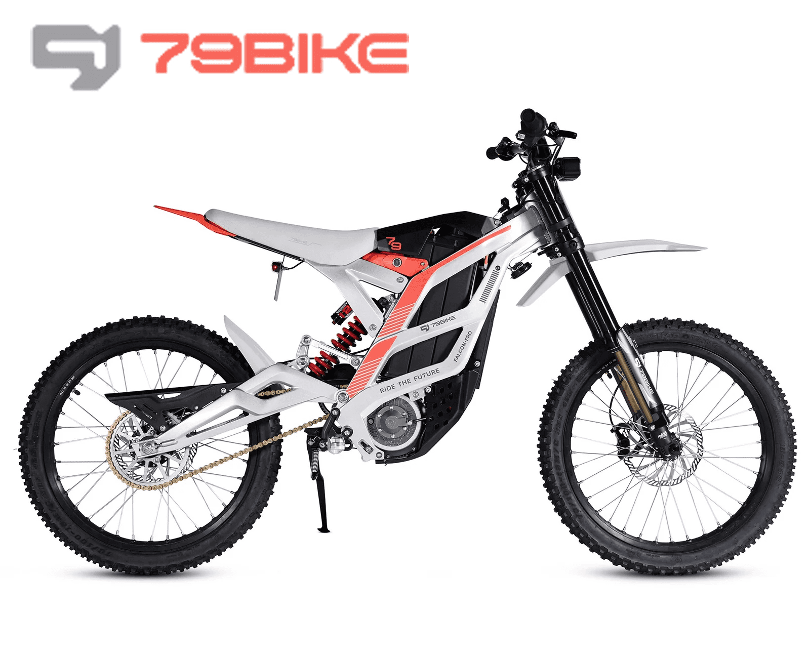 79Bike Falcon Pro Electric Dirt Bike for Adults, 10000W Motor, 72V/35Ah, 56mph, 75 Mile Range, Trail & Off‑Road Ebike, UL2849, Silver&Red