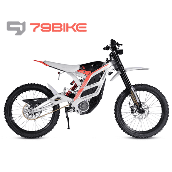 79Bike Falcon Pro Electric Dirt Bike for Adults, 10000W Motor, 72V/35Ah, 56mph, 75 Mile Range, Trail & Off‑Road Ebike, UL2849, Silver&Red