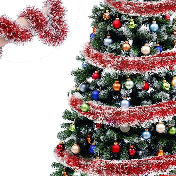 79In Christmas Tinsel Garland,Red White Metallic Foil Holiday Garland for Tree,Mantel,Stairs,Door,Party Decoration