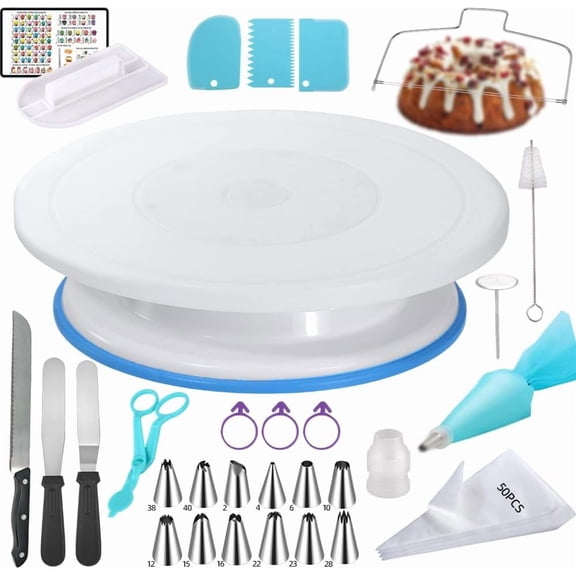 79PCS Cake Decorating Kit with Revolving Cake stand Turntable,Piping Bags and Tips Set for Cake Decorating,Cake Baking Supplies for Beginners Cake Tools Set with Icing Scrapers Spatulas