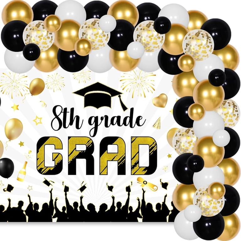 Ushinemi Straight Outta 8th Grade Graduation Banner - Gold Glitter, DIY Decor For 2024 8th Grade Party