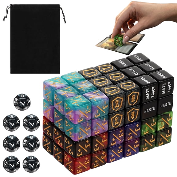 79Pcs Magic Dice Counters,MTG Counter Dice Set Acrylic Ability Keyword Counter Plus and Minus Dice Set Card Gaming Accessories for MTG TCG Card Game