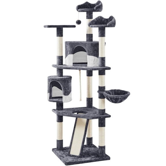 79in Multi-Level Cat Tree Indoor for Large Cats, Sisal Scching Posts, Plush Perch, Kitten Condo for Living Room, Bedroom, Playroom, Dark Gray
