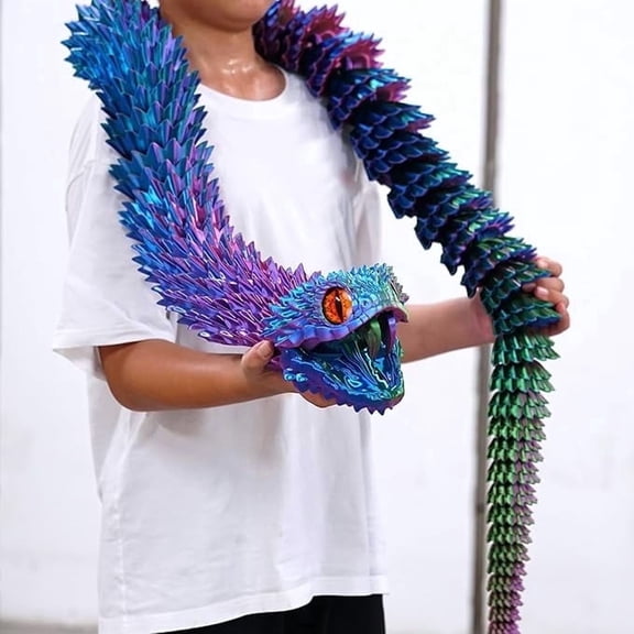 79inch Super Large 3D Printed Snake Models,Movable Teeth,Flexible Joint Animal lacertid Figurines, Stress Relief, Fidget restlessness, ADHD Toys, Surprise Fantasy Gifts (RGB/79inch)