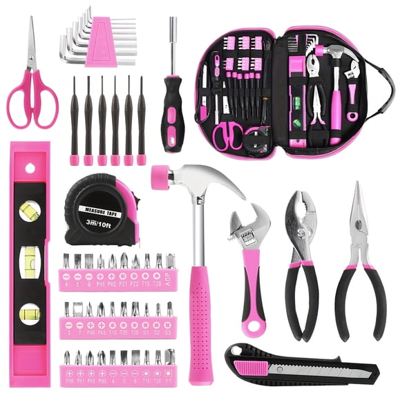 79pcs Pink Tool Kit with Carrying Pouch - Ladies Hand Tool Set for Household Maintenance & Dorm Repair, Perfect for DIY Projects, Easy Organizer Bag, Dorm Essentials
